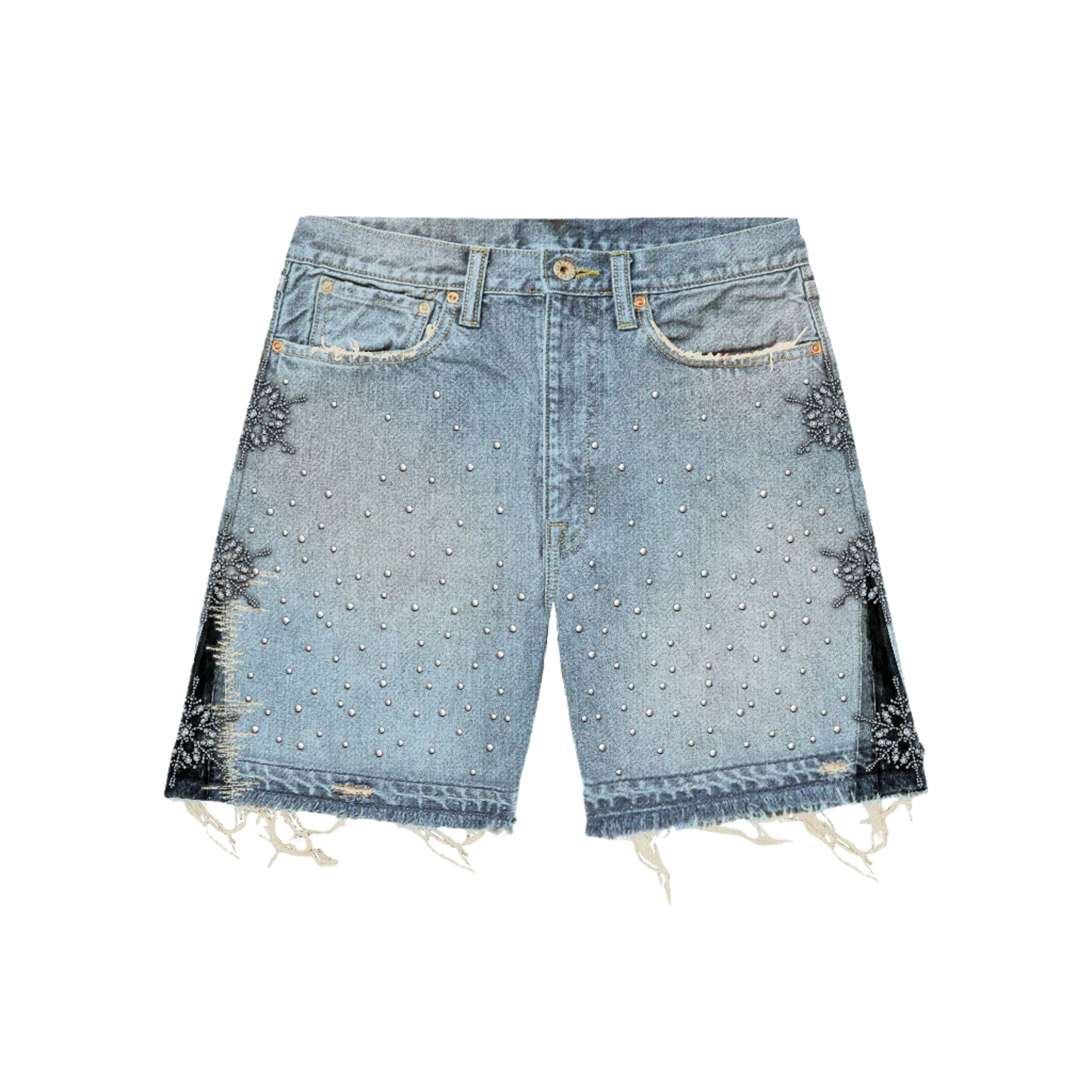 CALIEF Light Blue Rhinestone Shorts