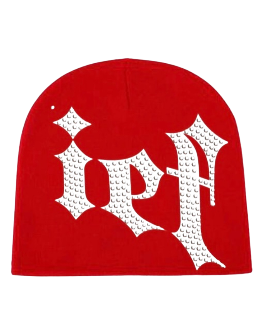 CALIEF RHINESTONE BEANIE - CRIMSON
