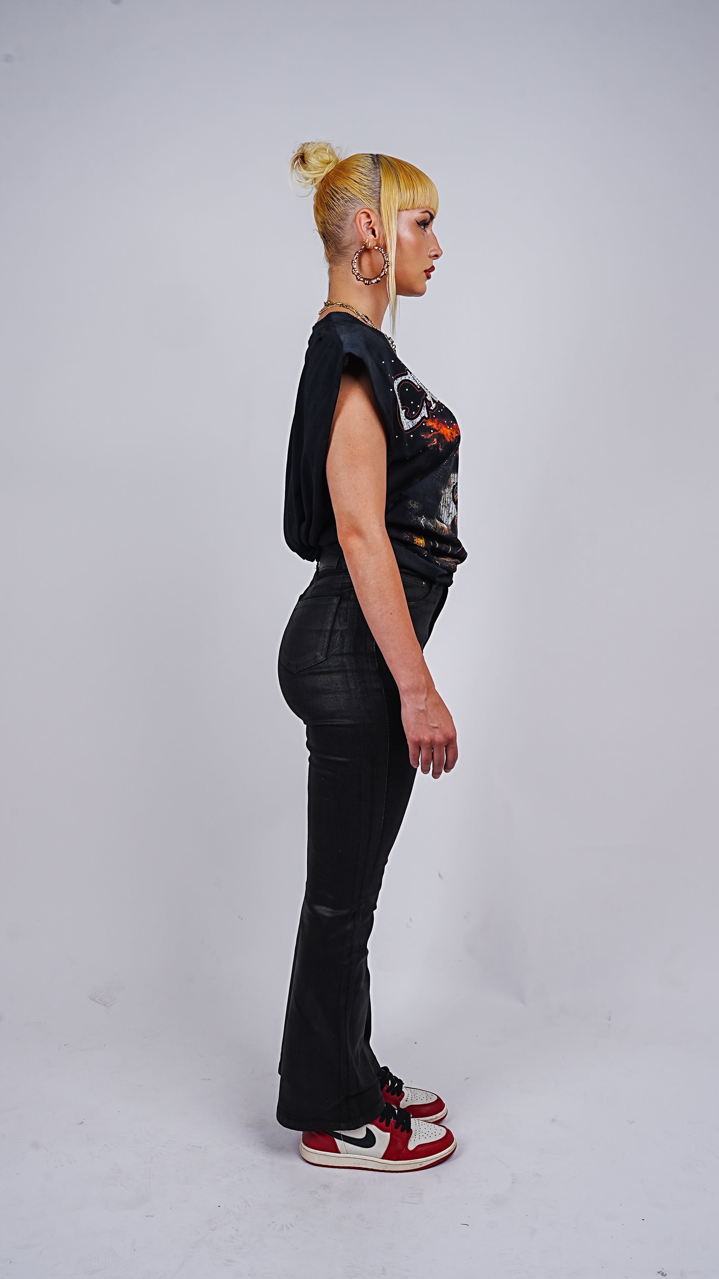 Women's Black Waxed Stacked Flared Denim Jeans
