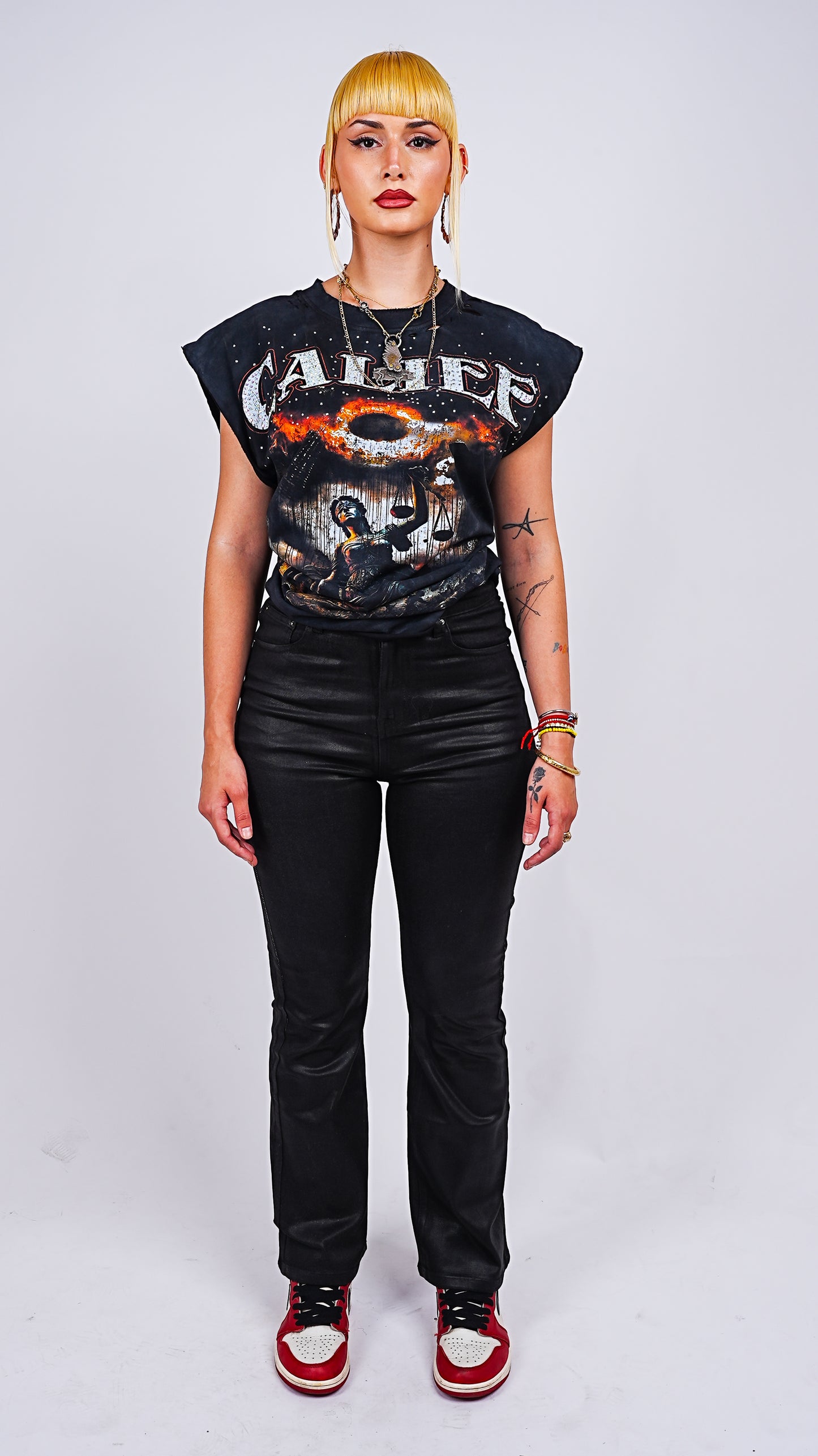 Women's Black Waxed Stacked Flared Denim Jeans