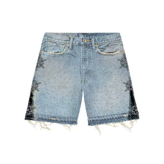CALIEF Light Blue Rhinestone Shorts
