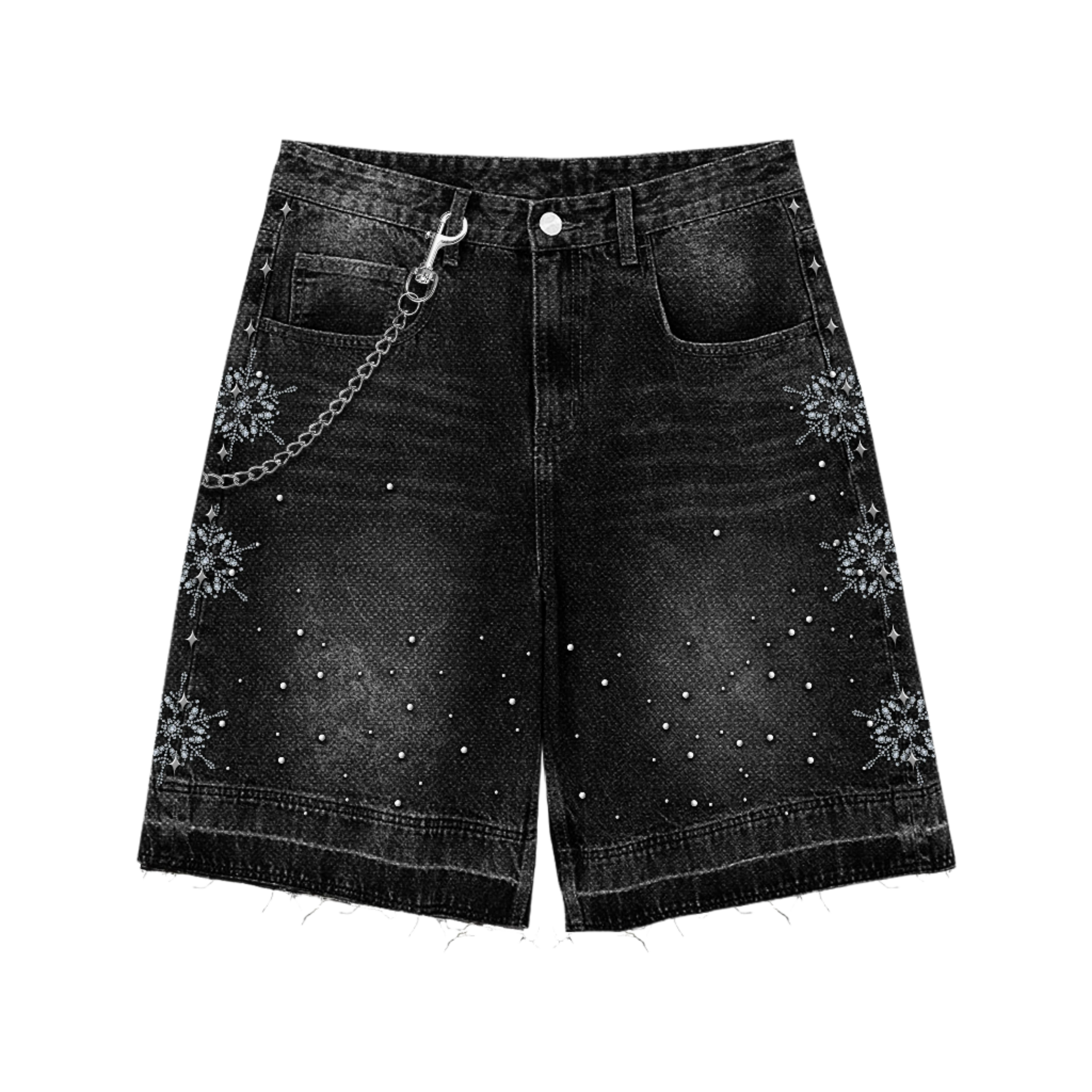 CALIEF RHINESTONE DENIM SHORTS